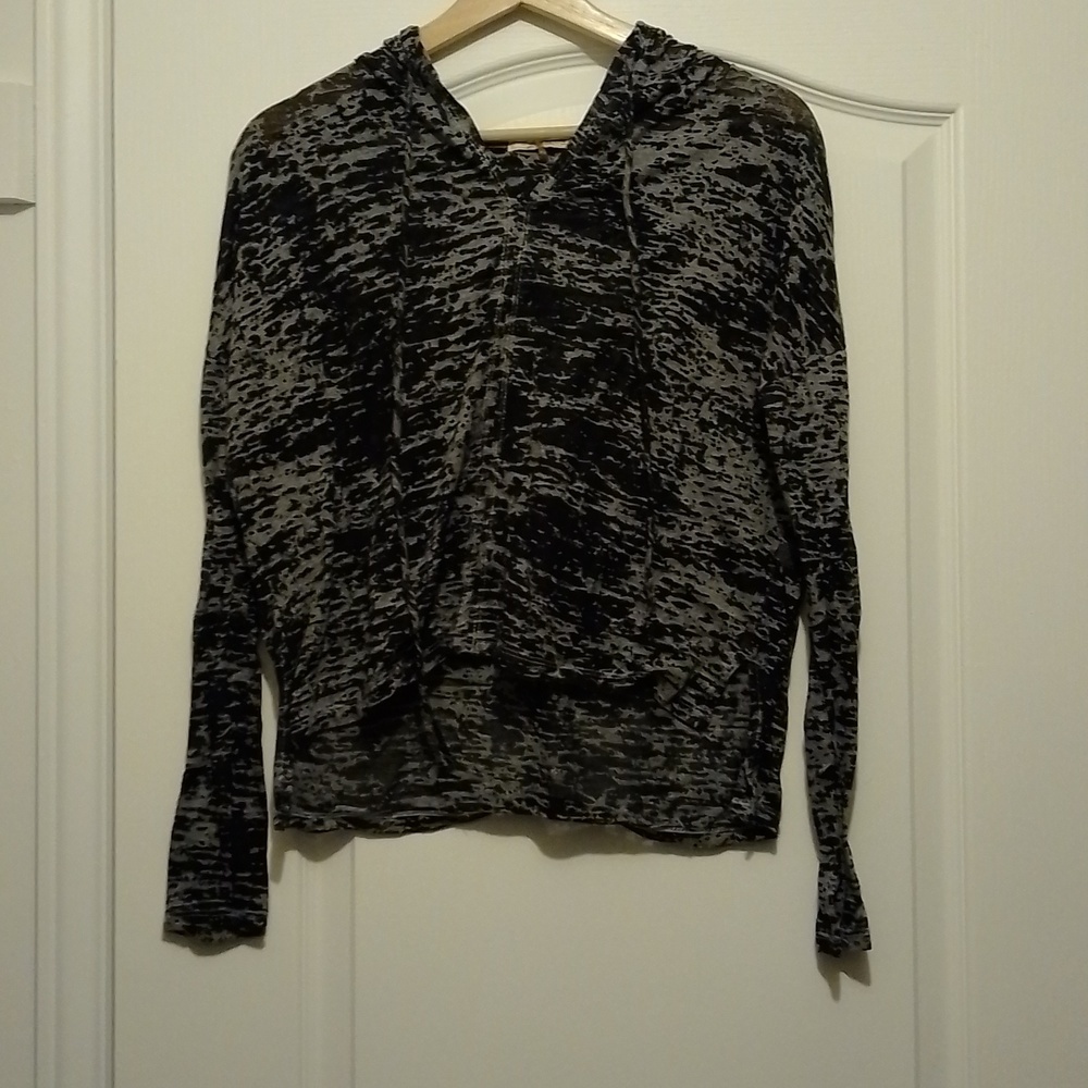 Cropped sheer 2 tone black and grey hoodie by freebird woman's small burnout